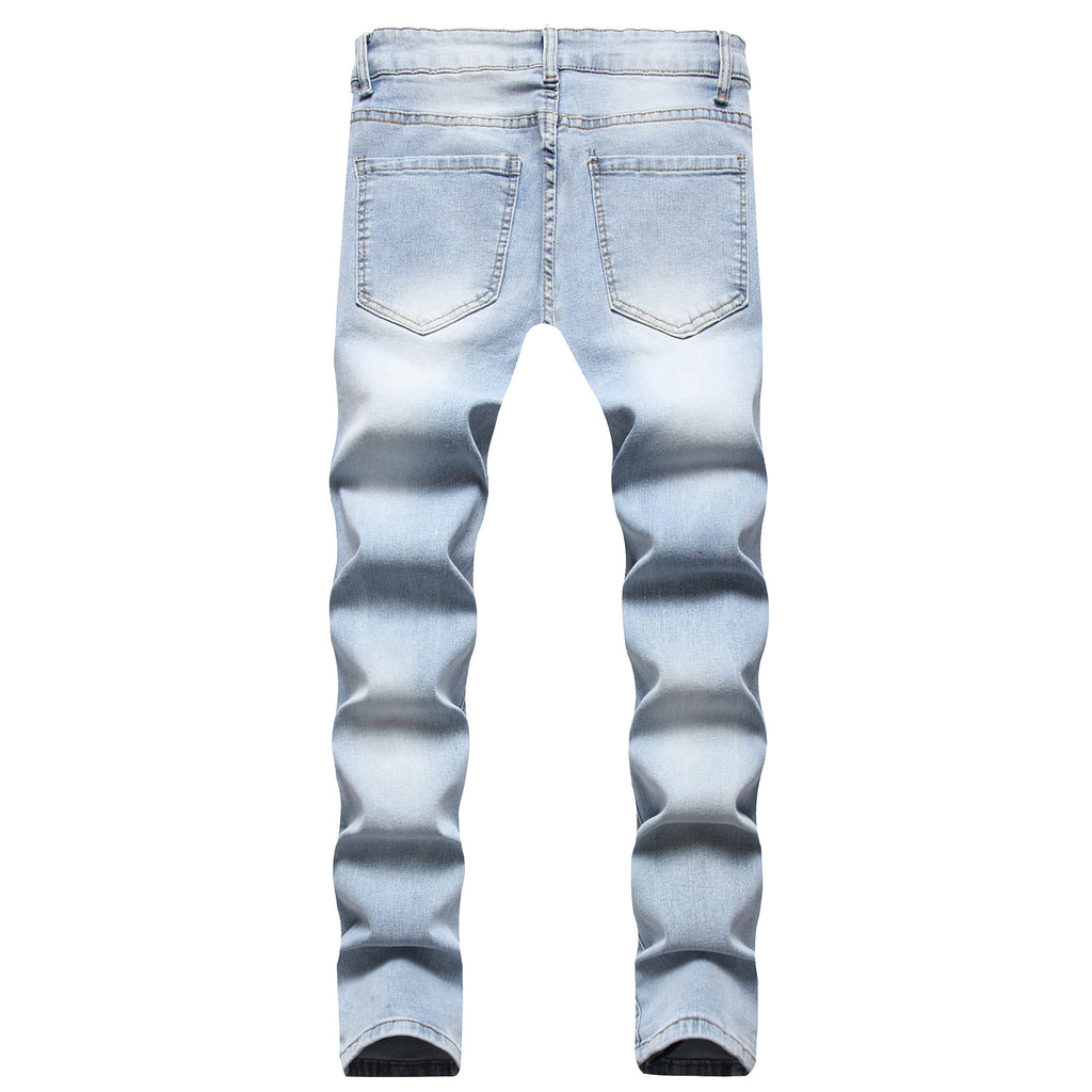 2022 Cross-border foreign trade Europe and the United States Amazon new ripped straight stretch jeans trend casual slim men's pants