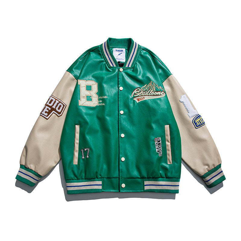 South Summer Disguise 2022 Spring Men's Jacket Japanese campus fashion brand decorative patchwork creative embroidery casual leather jacket