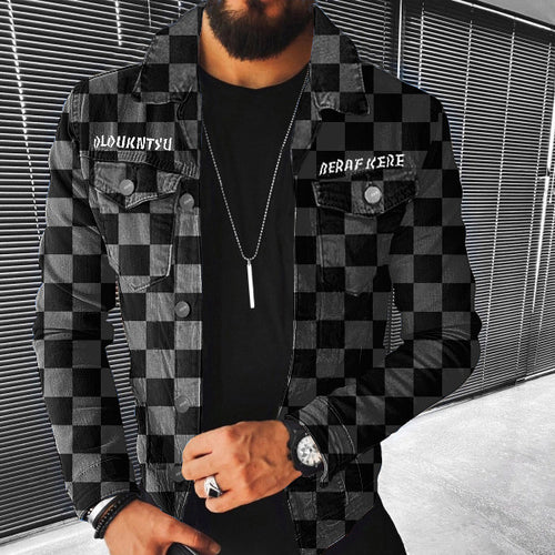 2529* Europe and the United States autumn winter fashion fashion casual coat multi-pocket checkerboard cargo jacket type men