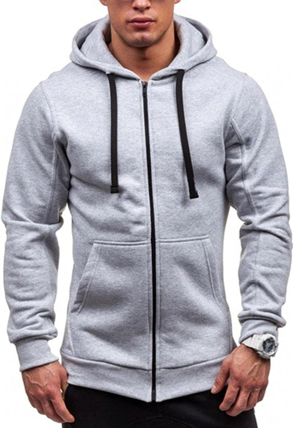 Men's Long Sleeve Pullover Hoodies with Drawstring and Zip-Up for Casual Sports and Warmth
