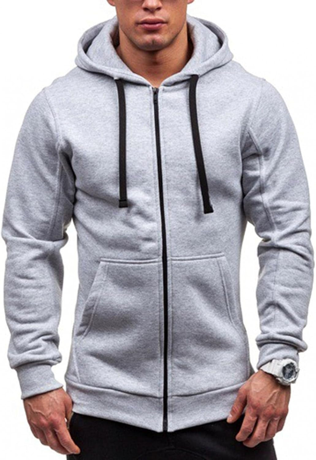 Men's Long Sleeve Pullover Hoodies with Drawstring and Zip-Up for Casual Sports and Warmth