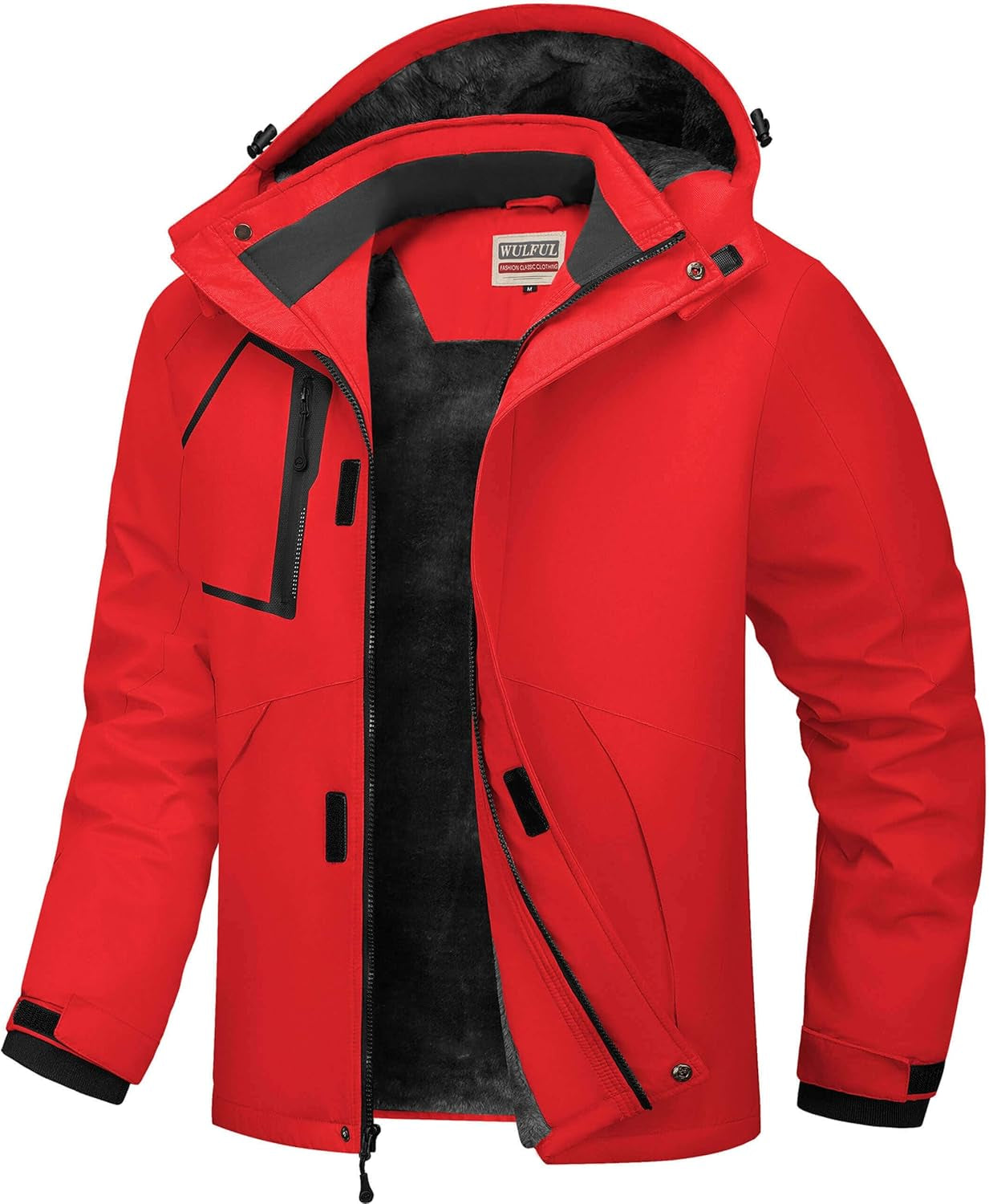 Men's Waterproof Ski Jacket - Insulated Windproof Winter Coat with Fleece Lining and Hood