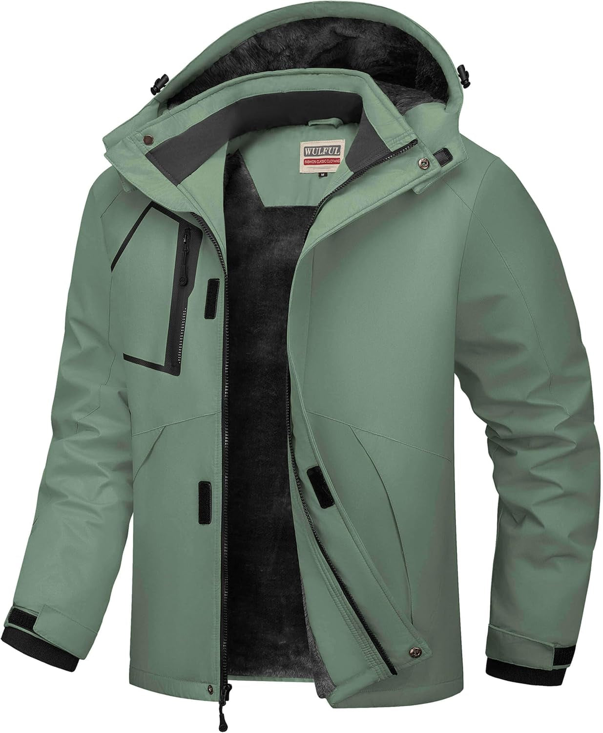 Men's Waterproof Ski Jacket - Insulated Windproof Winter Coat with Fleece Lining and Hood