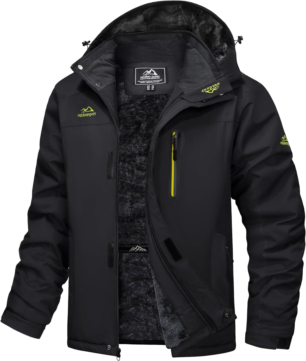Men's Waterproof Winter Jacket Featuring Fleece Lining, Hood, and Multiple Pockets for Skiing and Snowboarding