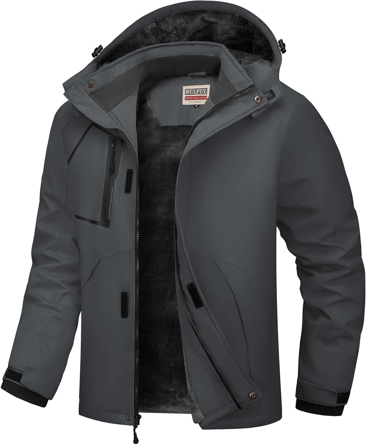 Men's Waterproof Ski Jacket - Insulated Windproof Winter Coat with Fleece Lining and Hood
