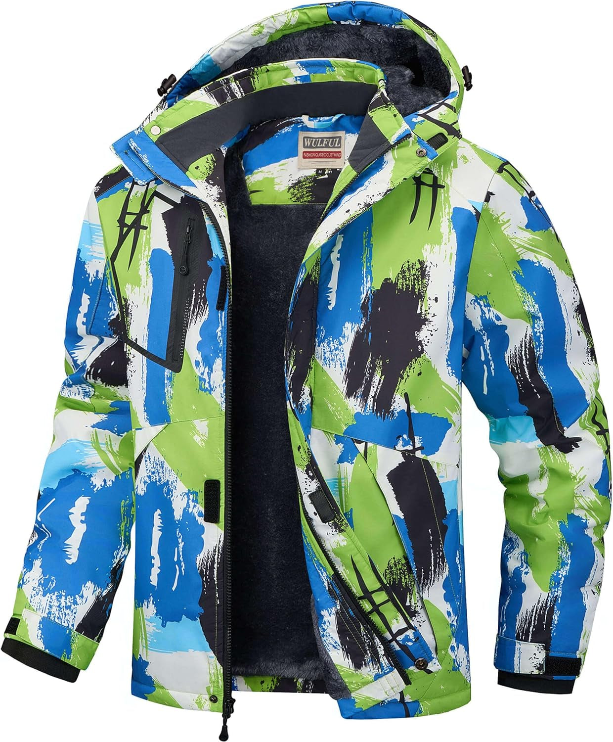 Men's Waterproof Ski Jacket - Insulated Windproof Winter Coat with Fleece Lining and Hood