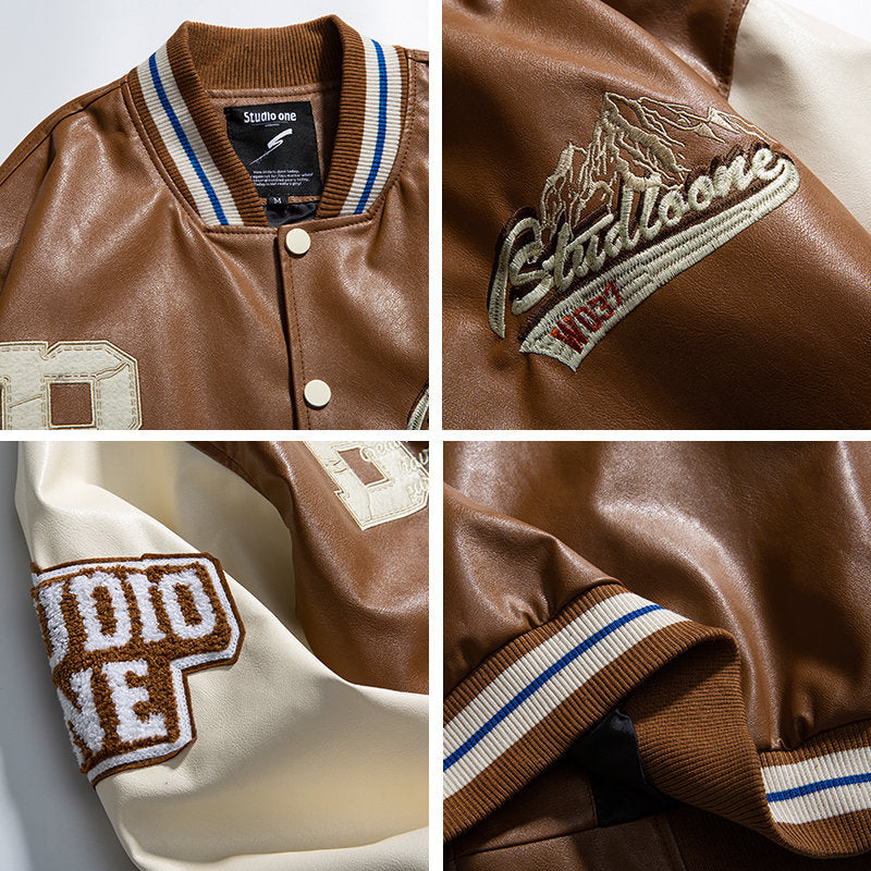 South Summer Disguise 2022 Spring Men's Jacket Japanese campus fashion brand decorative patchwork creative embroidery casual leather jacket