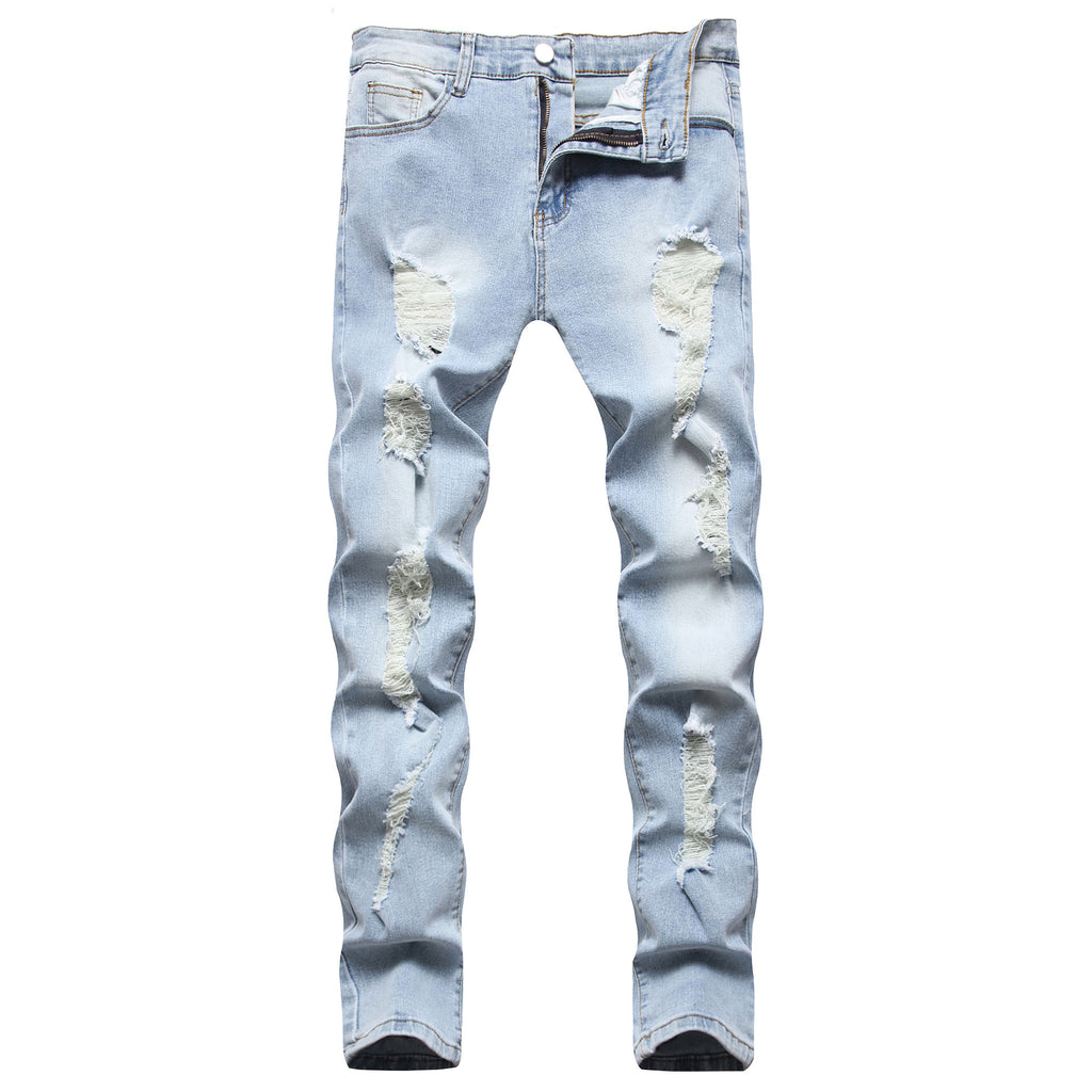 2022 Cross-border foreign trade Europe and the United States Amazon new ripped straight stretch jeans trend casual slim men's pants