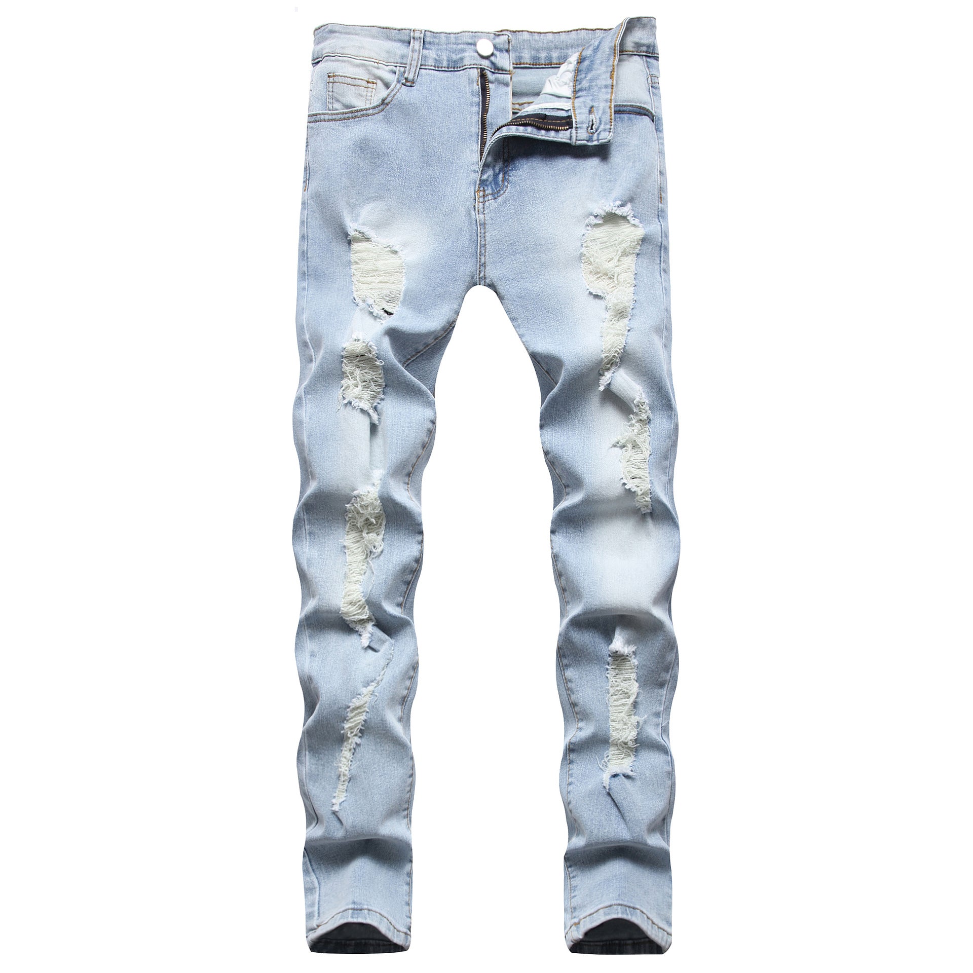 2022 Cross-border foreign trade Europe and the United States Amazon new ripped straight stretch jeans trend casual slim men's pants