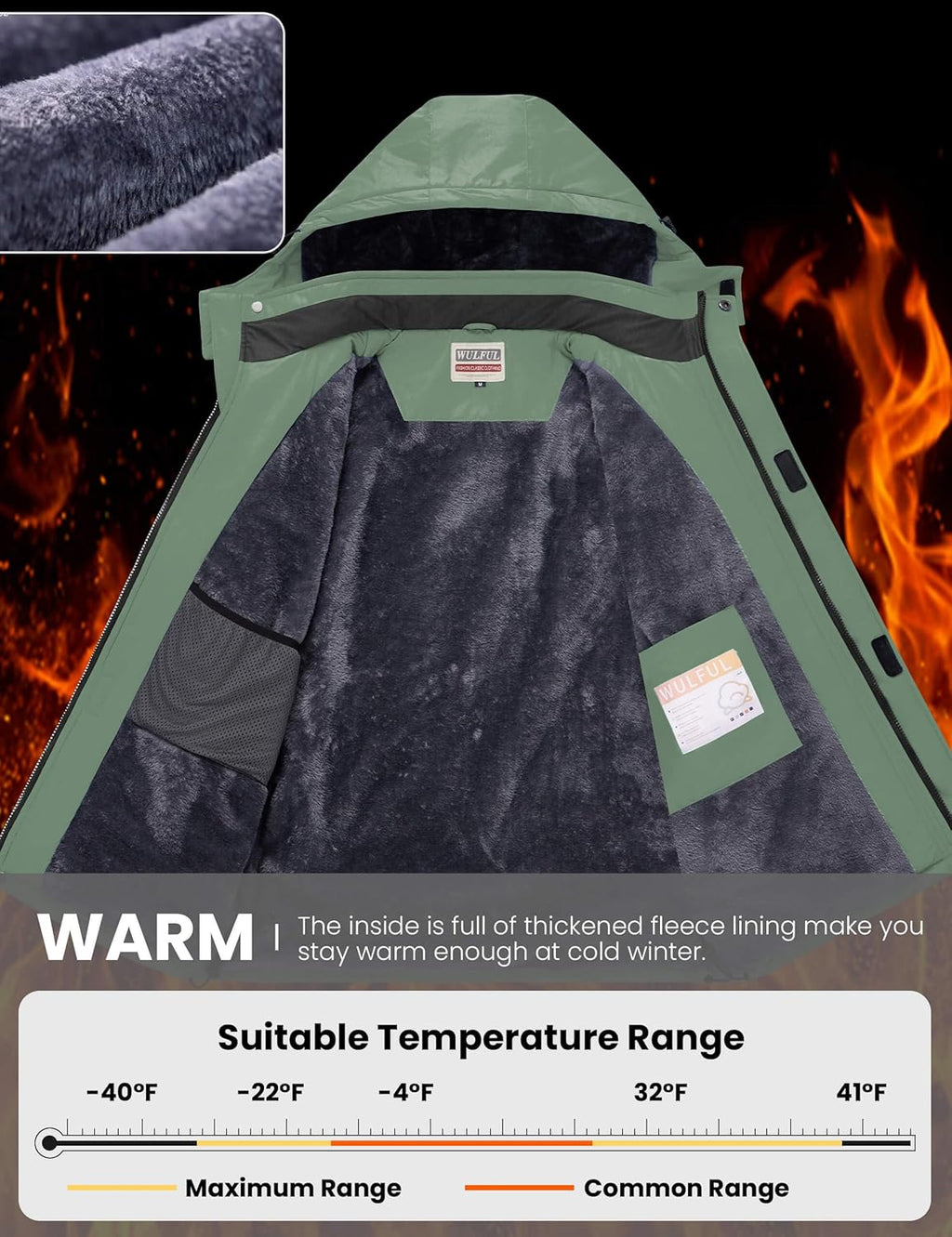 Men's Waterproof Ski Jacket - Insulated Windproof Winter Coat with Fleece Lining and Hood
