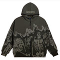 Amazon wish European and American couples street wear retro skull print Goth style zipper cardigan hoodie
