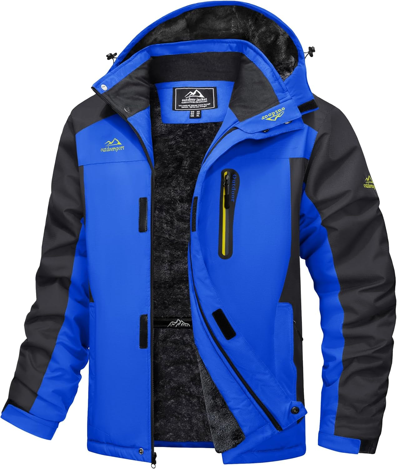 Men's Waterproof Winter Jacket Featuring Fleece Lining, Hood, and Multiple Pockets for Skiing and Snowboarding