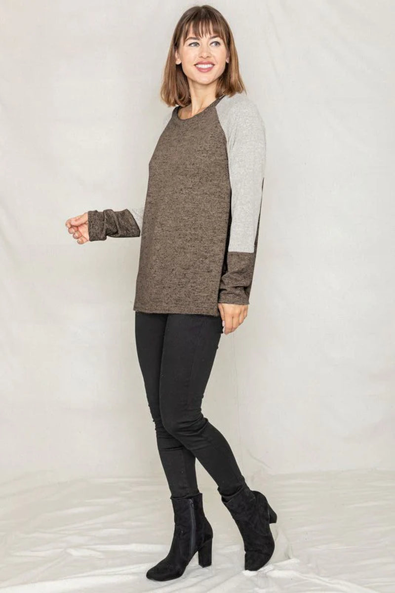 Elevate Your Style with Our Chic Solid Two Tone Raglan Tunic