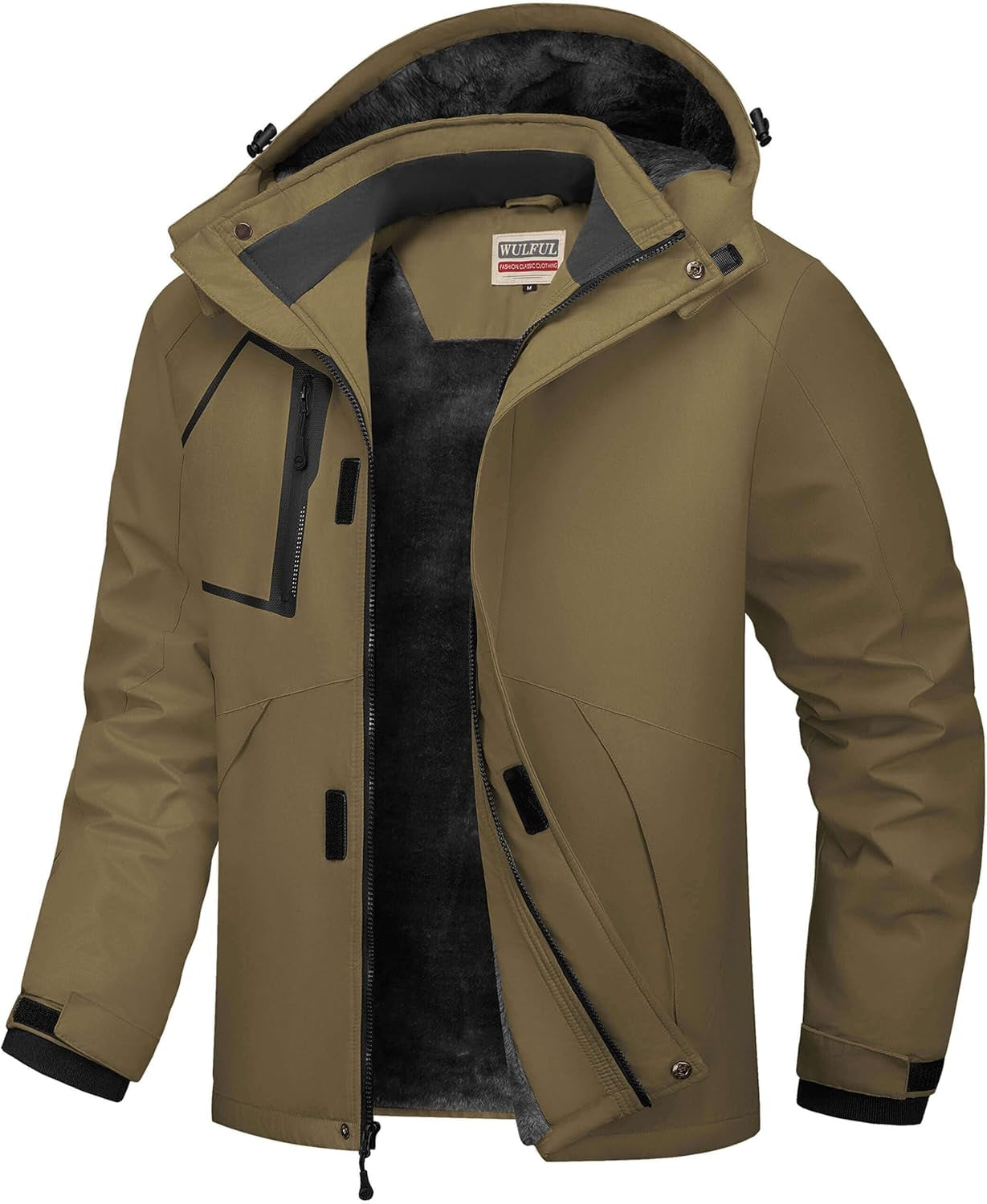 Men's Waterproof Ski Jacket - Insulated Windproof Winter Coat with Fleece Lining and Hood