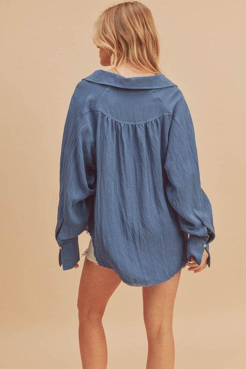 Elevate Your Style with the Aemi + Co Raw Hem Button Down Raglan Sleeve Shirt