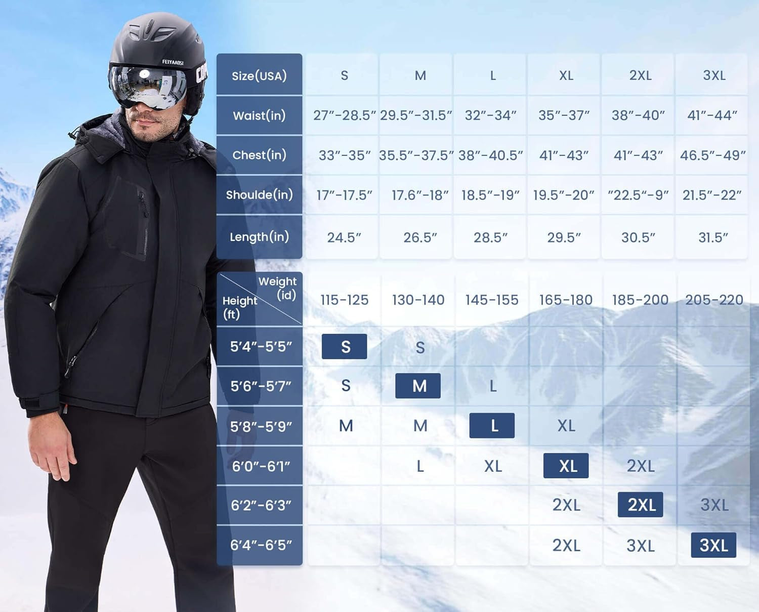 Men's Waterproof Ski Jacket - Insulated Windproof Winter Coat with Fleece Lining and Hood