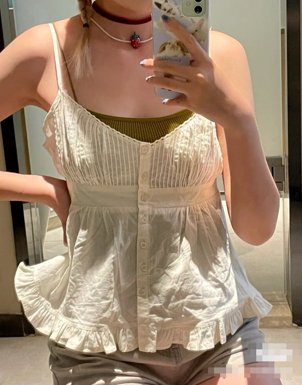 summer new retro high waist halter lace outside wearing inside halter blouse blouse woman