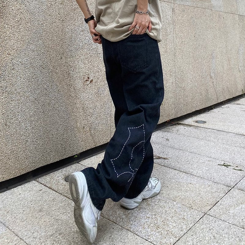 Loose straight tube fashion men simple straight foot jeans youth popular new pants zipper fashion summer everything