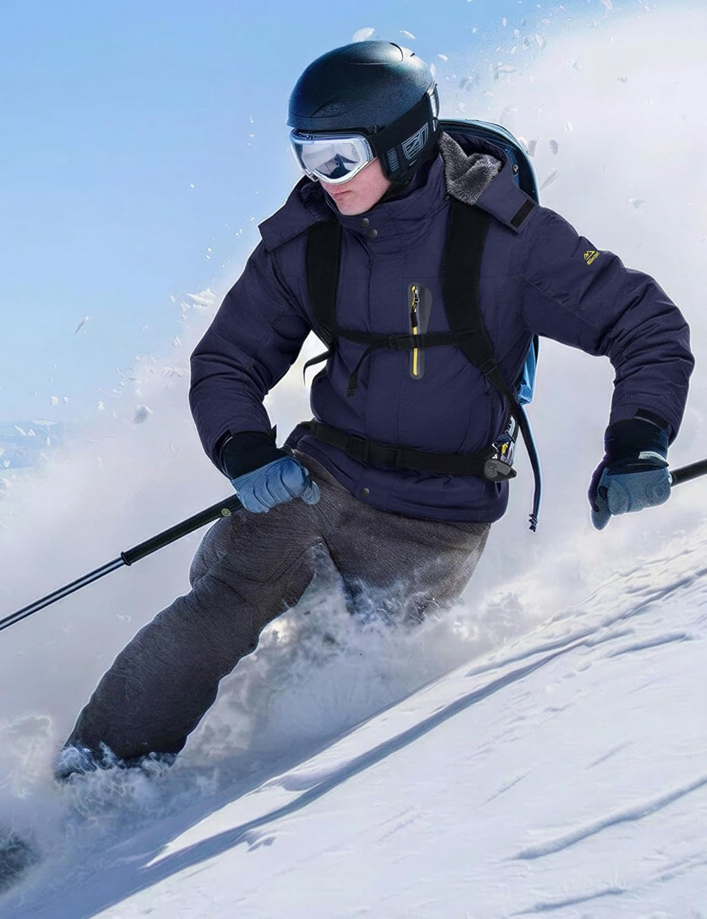 Men's Waterproof Winter Jacket Featuring Fleece Lining, Hood, and Multiple Pockets for Skiing and Snowboarding