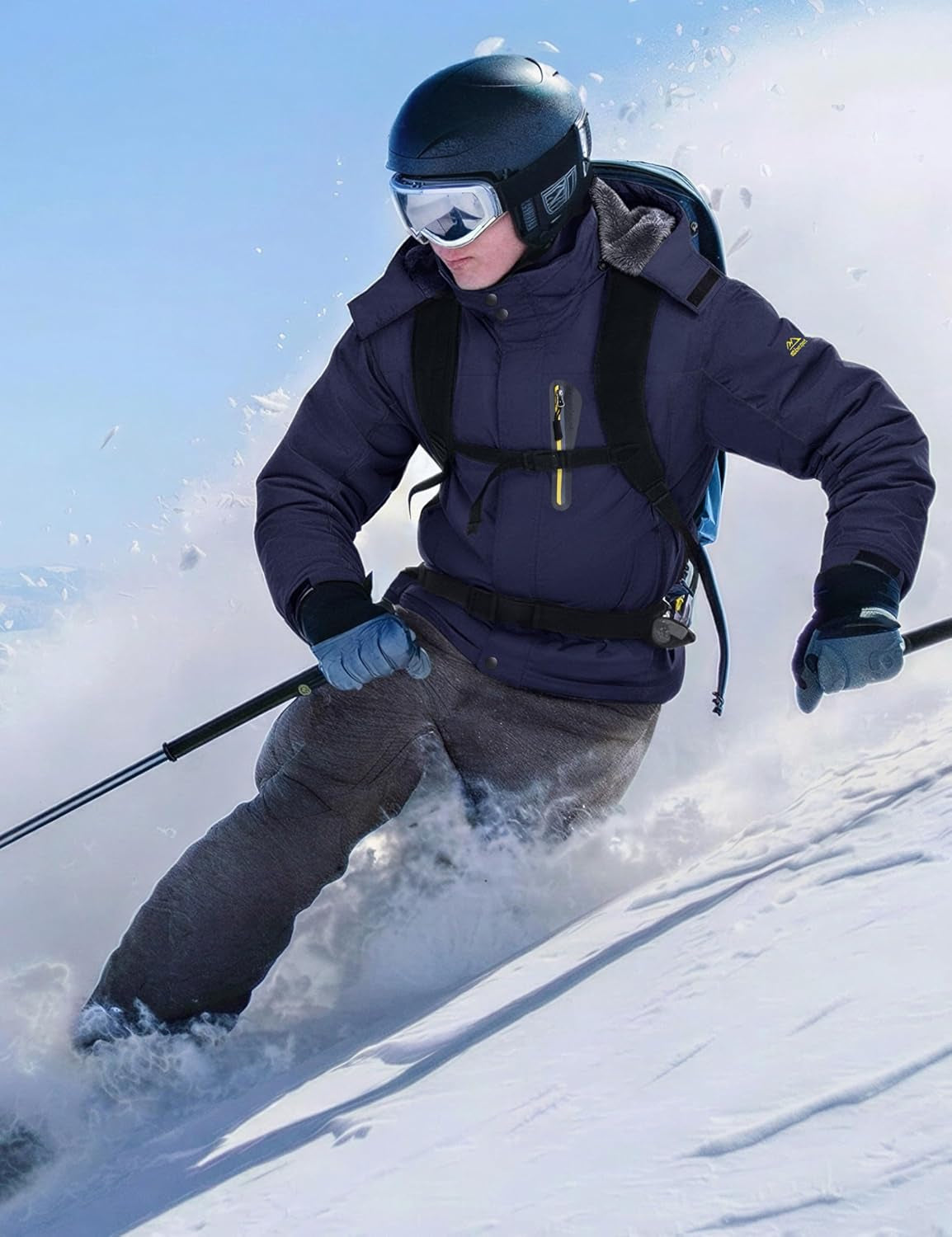 Men's Waterproof Winter Jacket Featuring Fleece Lining, Hood, and Multiple Pockets for Skiing and Snowboarding