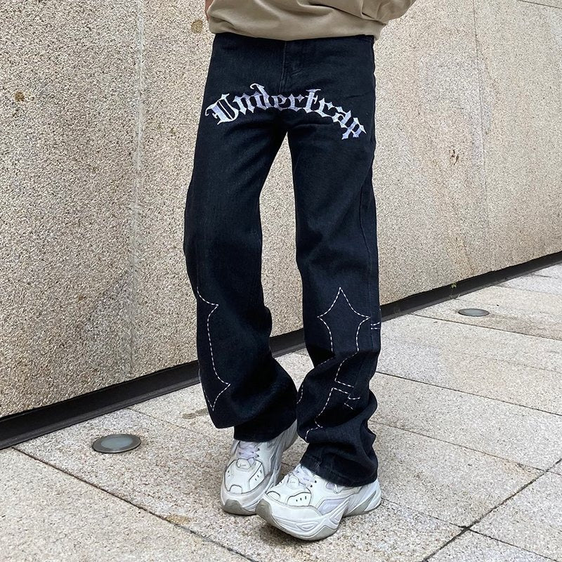 Loose straight tube fashion men simple straight foot jeans youth popular new pants zipper fashion summer everything