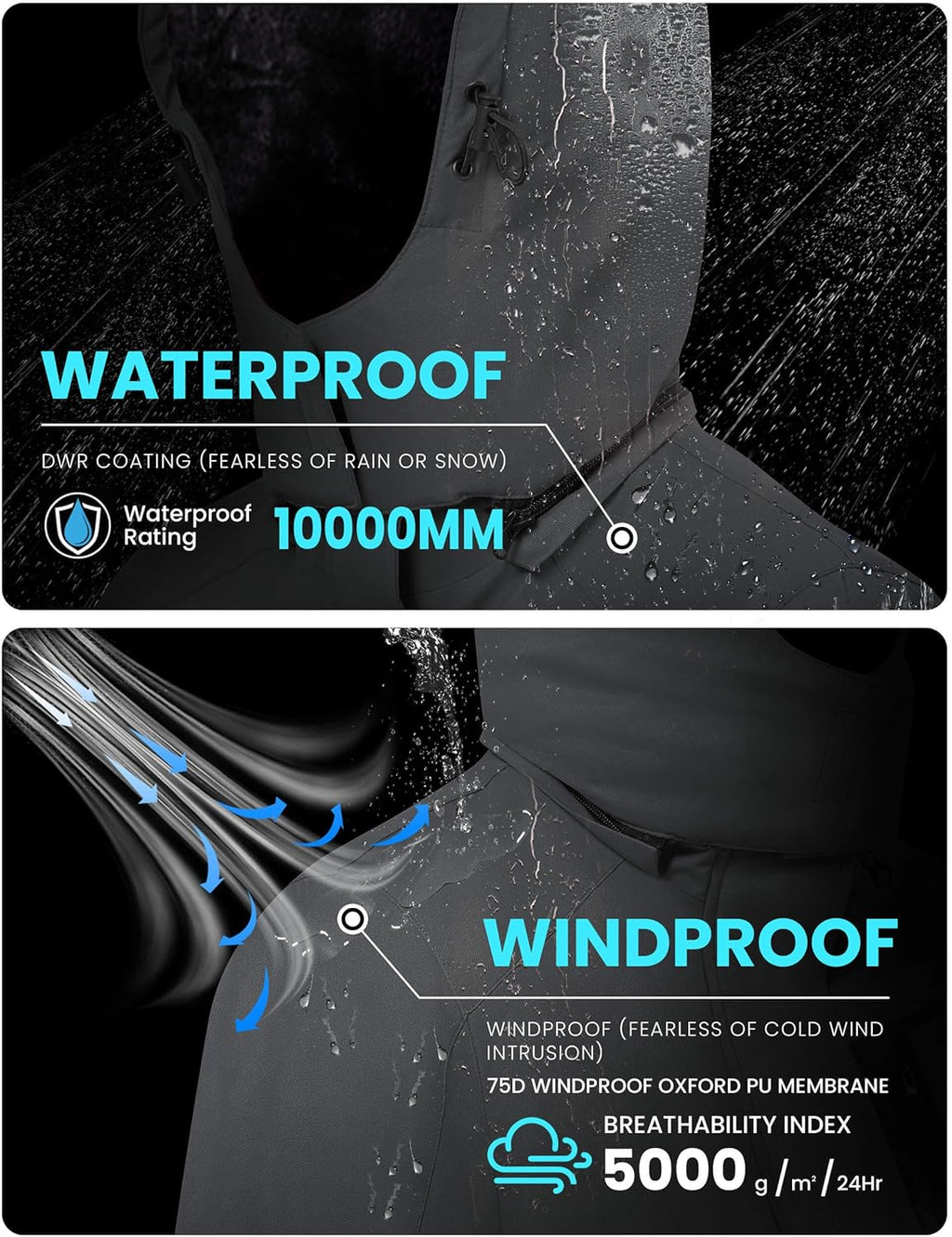 Men's Waterproof Ski Jacket - Insulated Windproof Winter Coat with Fleece Lining and Hood