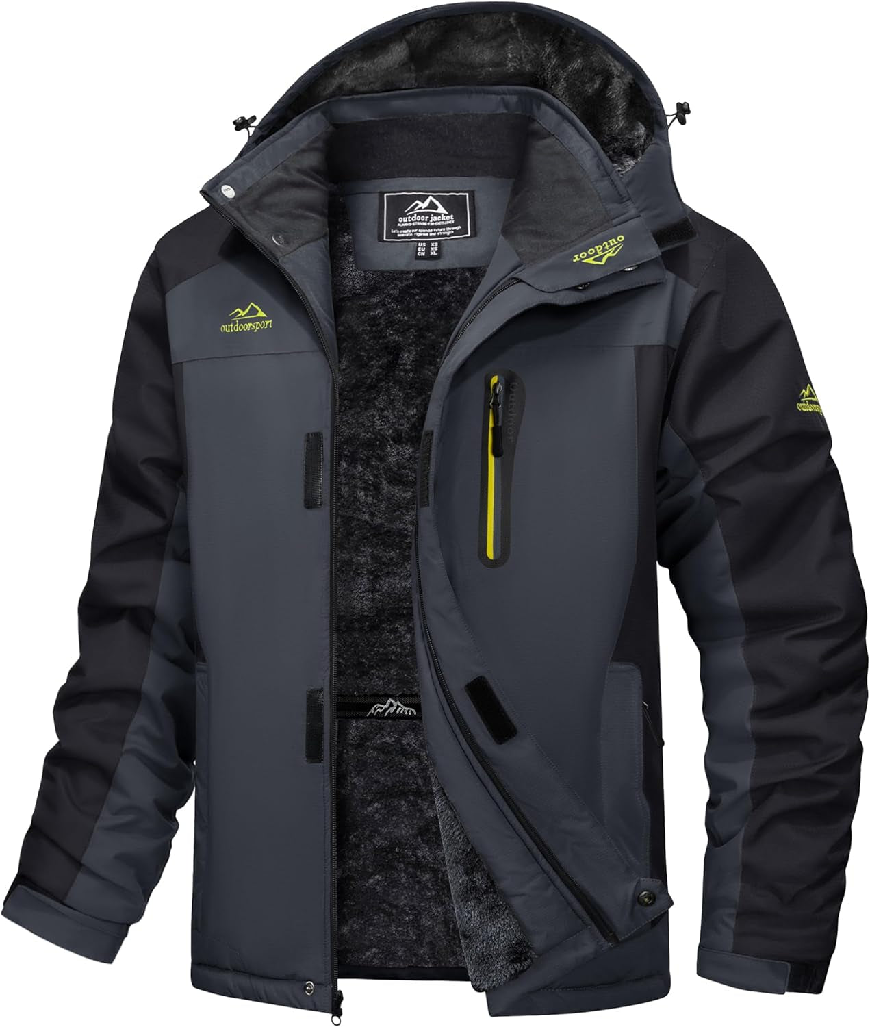 Men's Waterproof Winter Jacket Featuring Fleece Lining, Hood, and Multiple Pockets for Skiing and Snowboarding