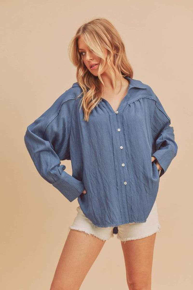 Elevate Your Style with the Aemi + Co Raw Hem Button Down Raglan Sleeve Shirt