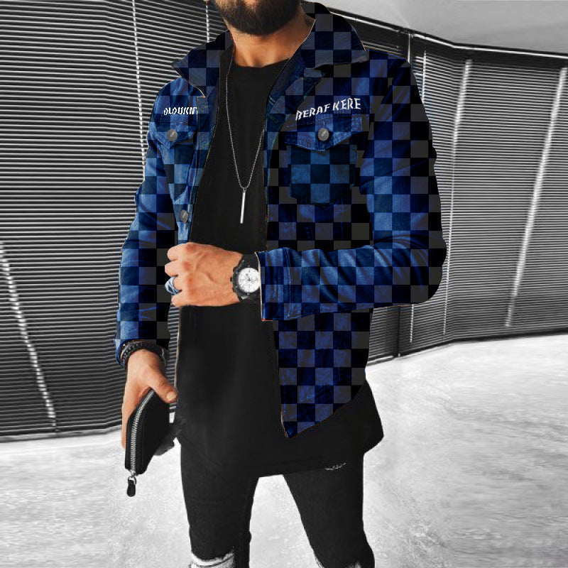 2529* Europe and the United States autumn winter fashion fashion casual coat multi-pocket checkerboard cargo jacket type men