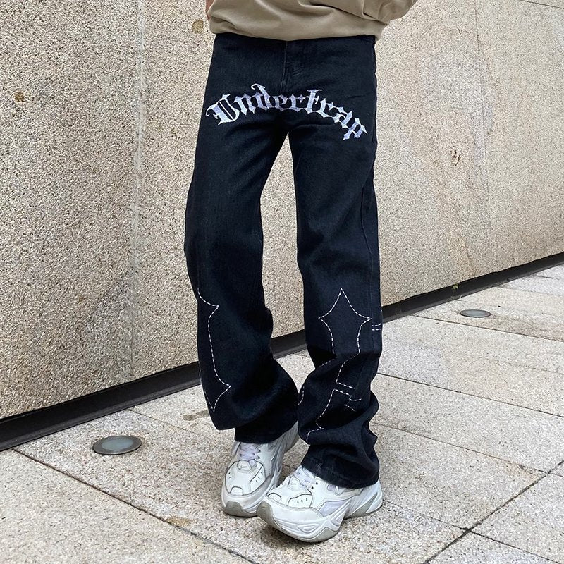 Loose straight tube fashion men simple straight foot jeans youth popular new pants zipper fashion summer everything