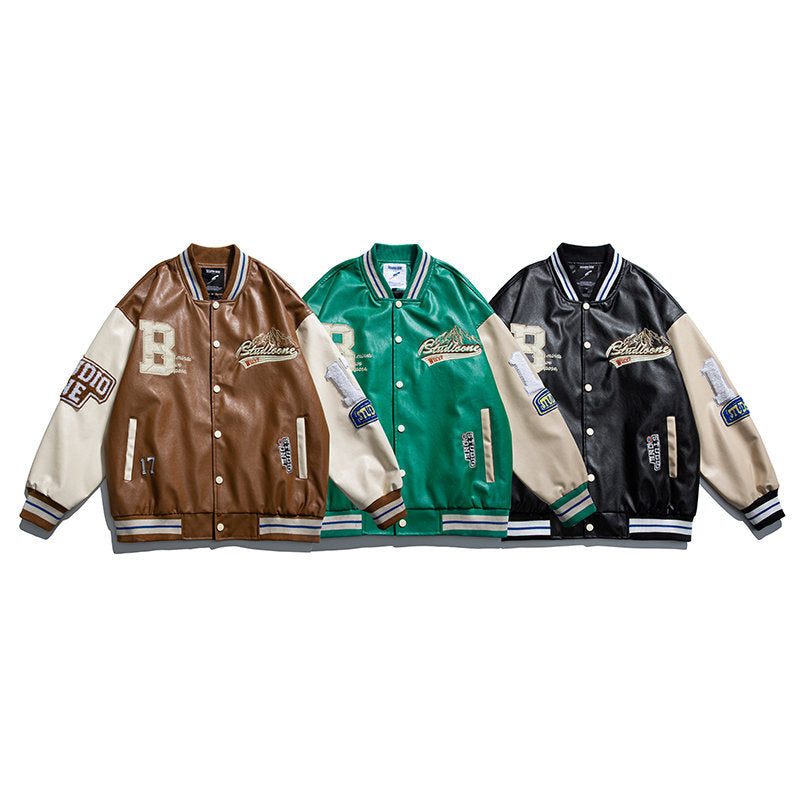 South Summer Disguise 2022 Spring Men's Jacket Japanese campus fashion brand decorative patchwork creative embroidery casual leather jacket
