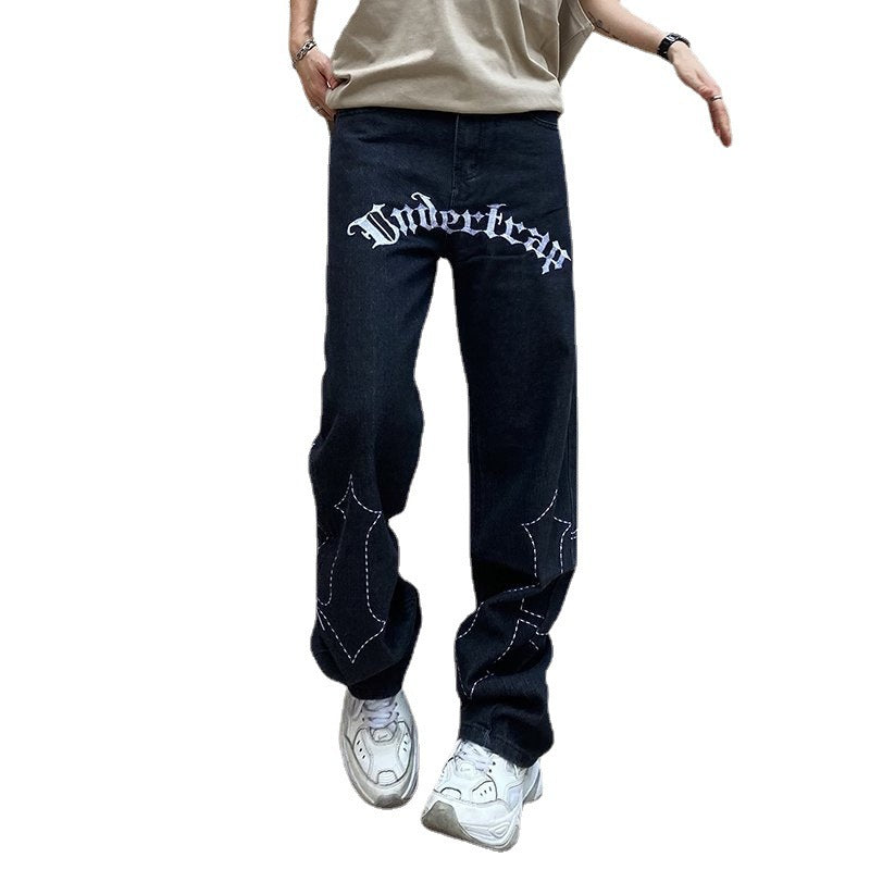 Loose straight tube fashion men simple straight foot jeans youth popular new pants zipper fashion summer everything