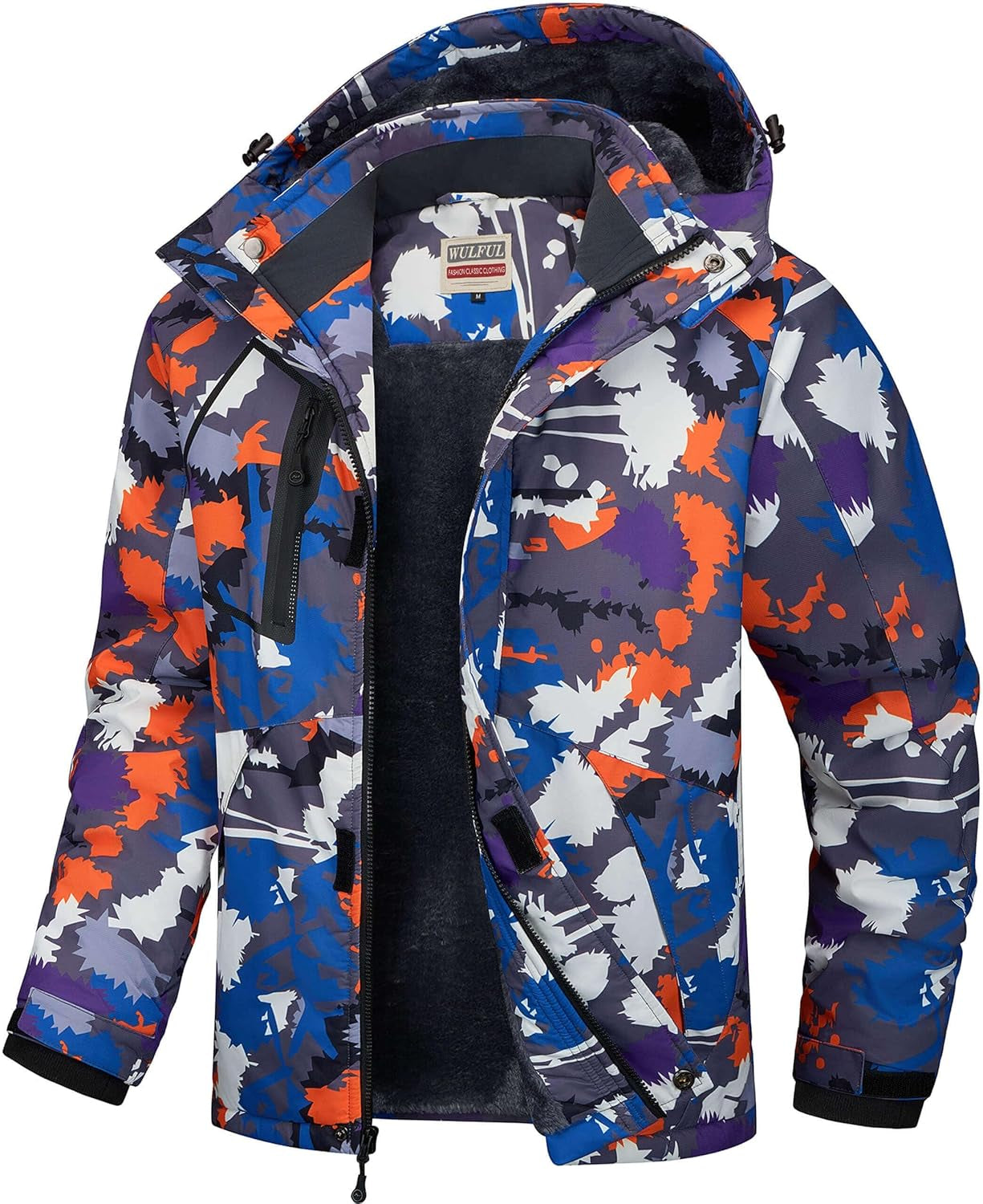 Men's Waterproof Ski Jacket - Insulated Windproof Winter Coat with Fleece Lining and Hood