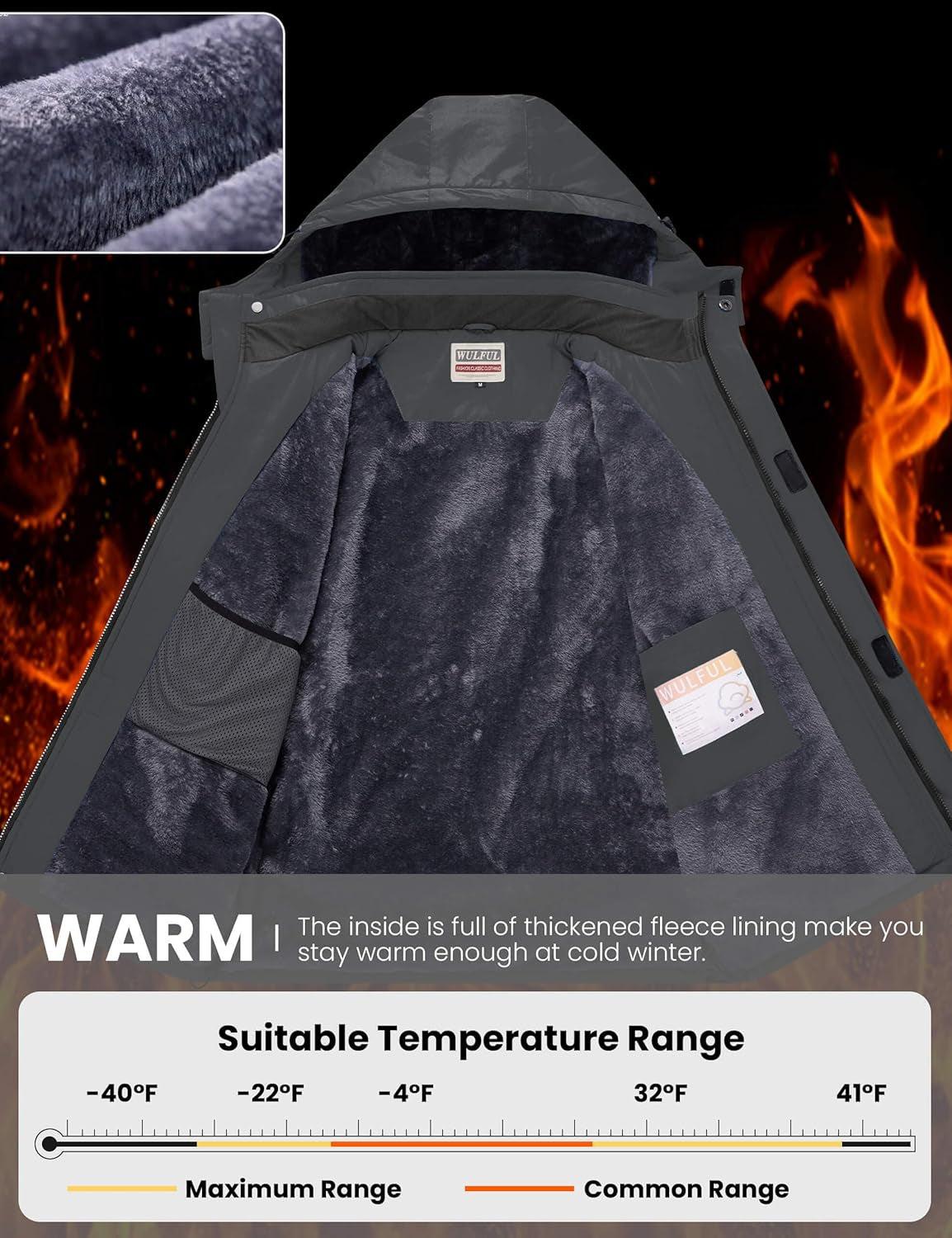 Men's Waterproof Ski Jacket - Insulated Windproof Winter Coat with Fleece Lining and Hood