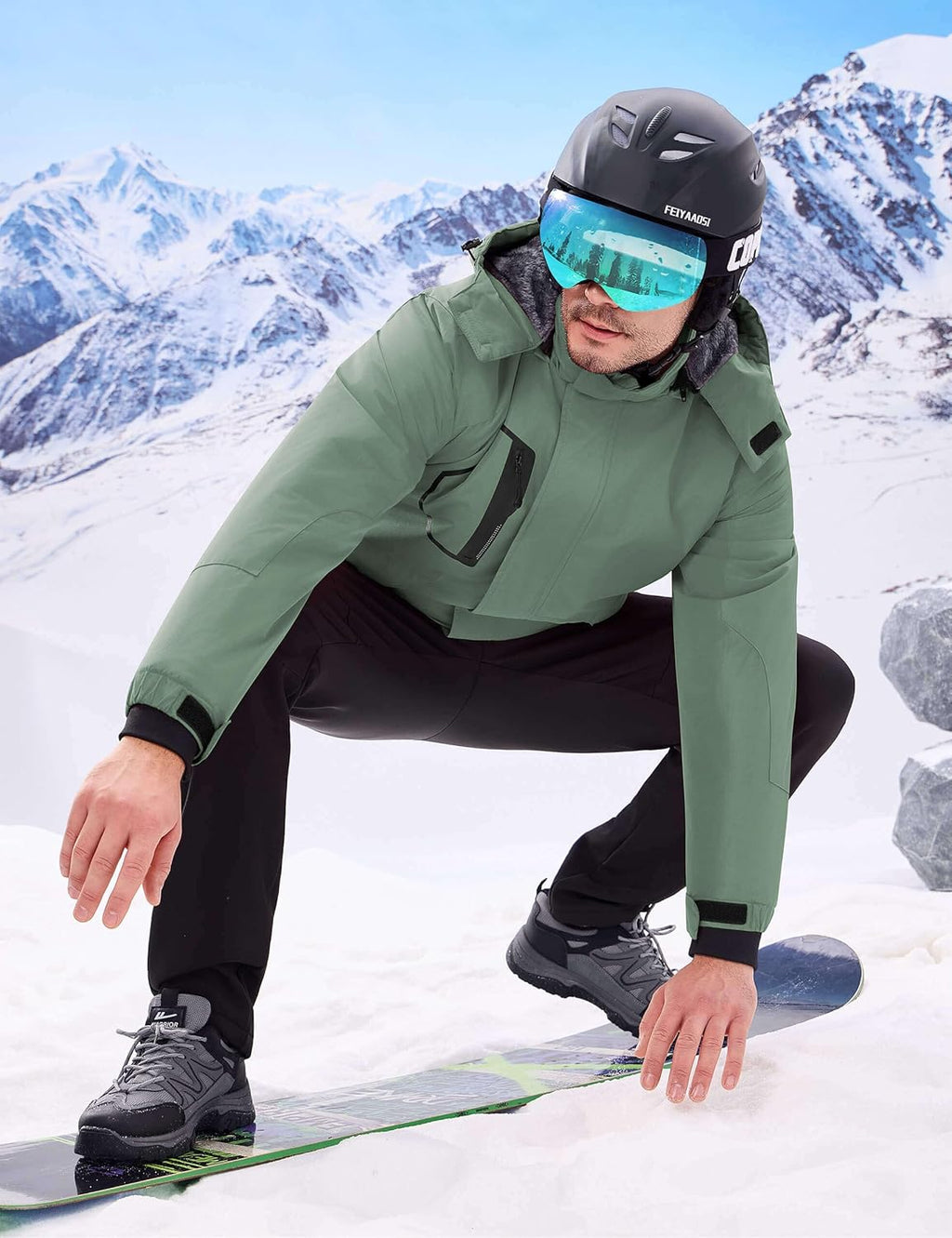 Men's Waterproof Ski Jacket - Insulated Windproof Winter Coat with Fleece Lining and Hood